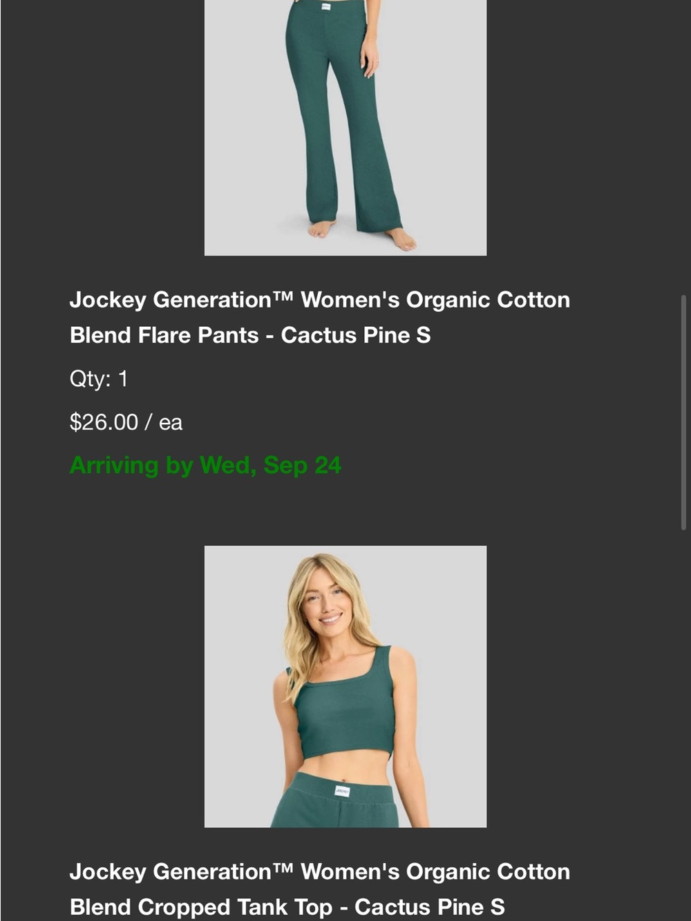 Jockey Ribbed Crop Tank and Lounge Pants Set Trio — Teal, Oatmeal, Black - Picture 4 of 4